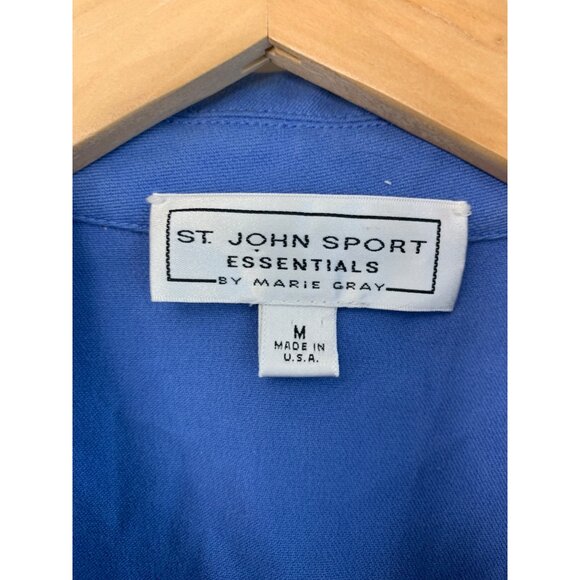 Vintage Y2K St. John Sport Blue Zip-Up Jacket M Stretch Woven 8107 Pockets USA - Picture 3 of 10